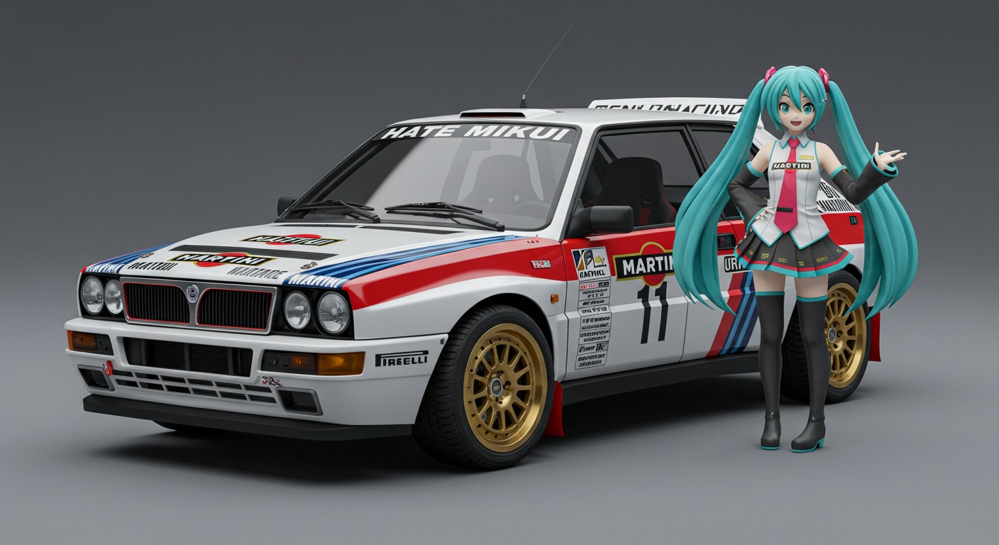 初音ミクとランチアデルタラリーカー | の人気AIイラスト・グラビア
