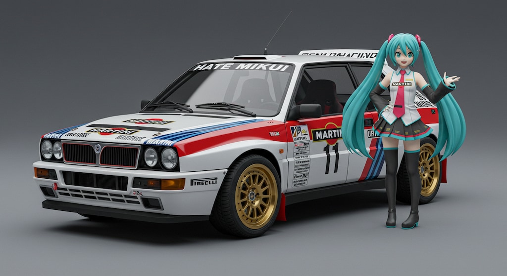 初音ミクとランチアデルタラリーカー