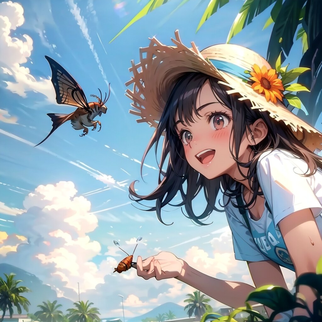 虫と麦わら帽子の少女 | の人気AIイラスト・グラビア