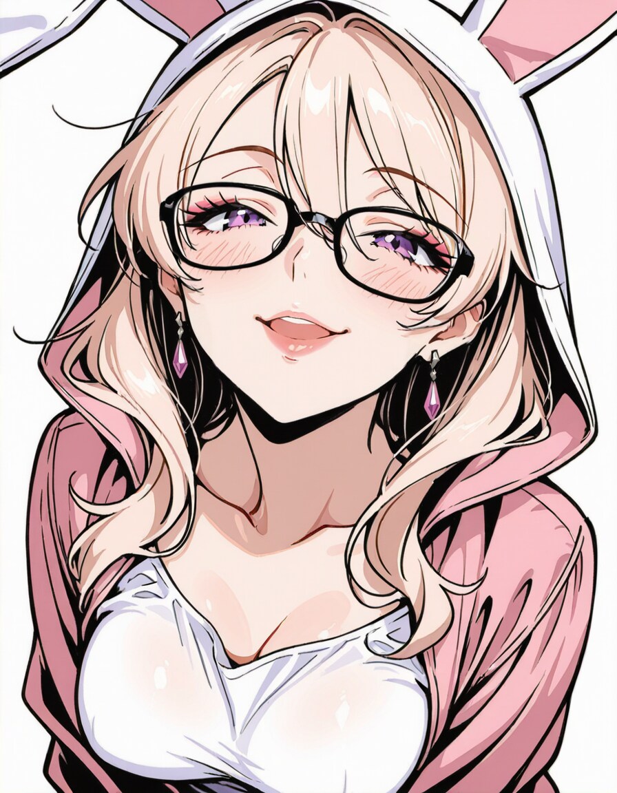 うさ耳パーカーの眼鏡女子