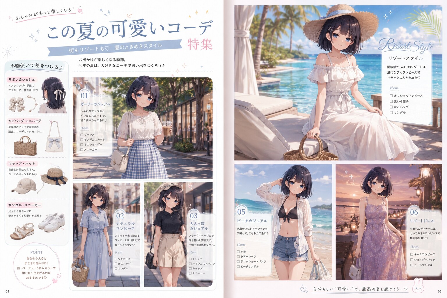 夏の可愛いコーディネート