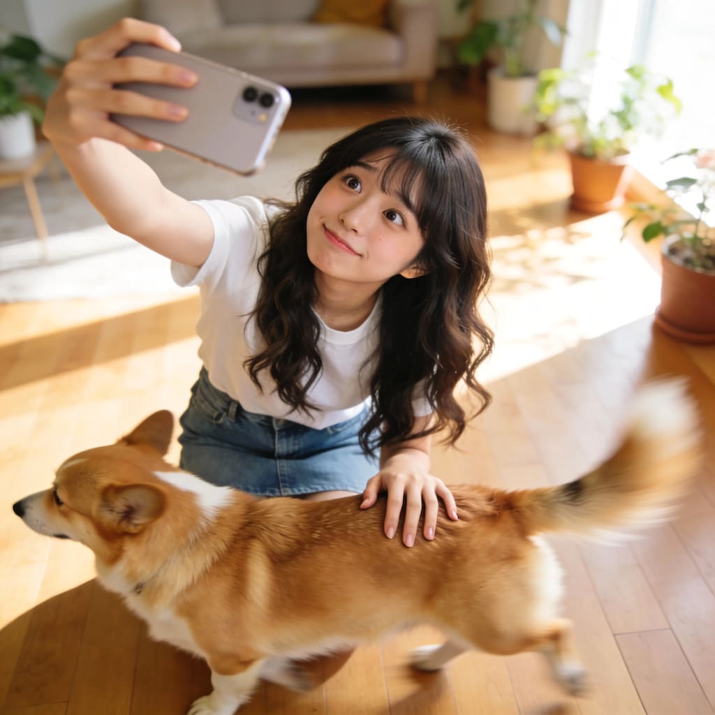 Afternoon Nap: Girl and Corgi in Sunlight