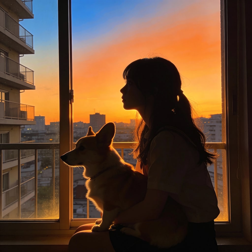 Afternoon Nap: Girl and Corgi in Sunlight