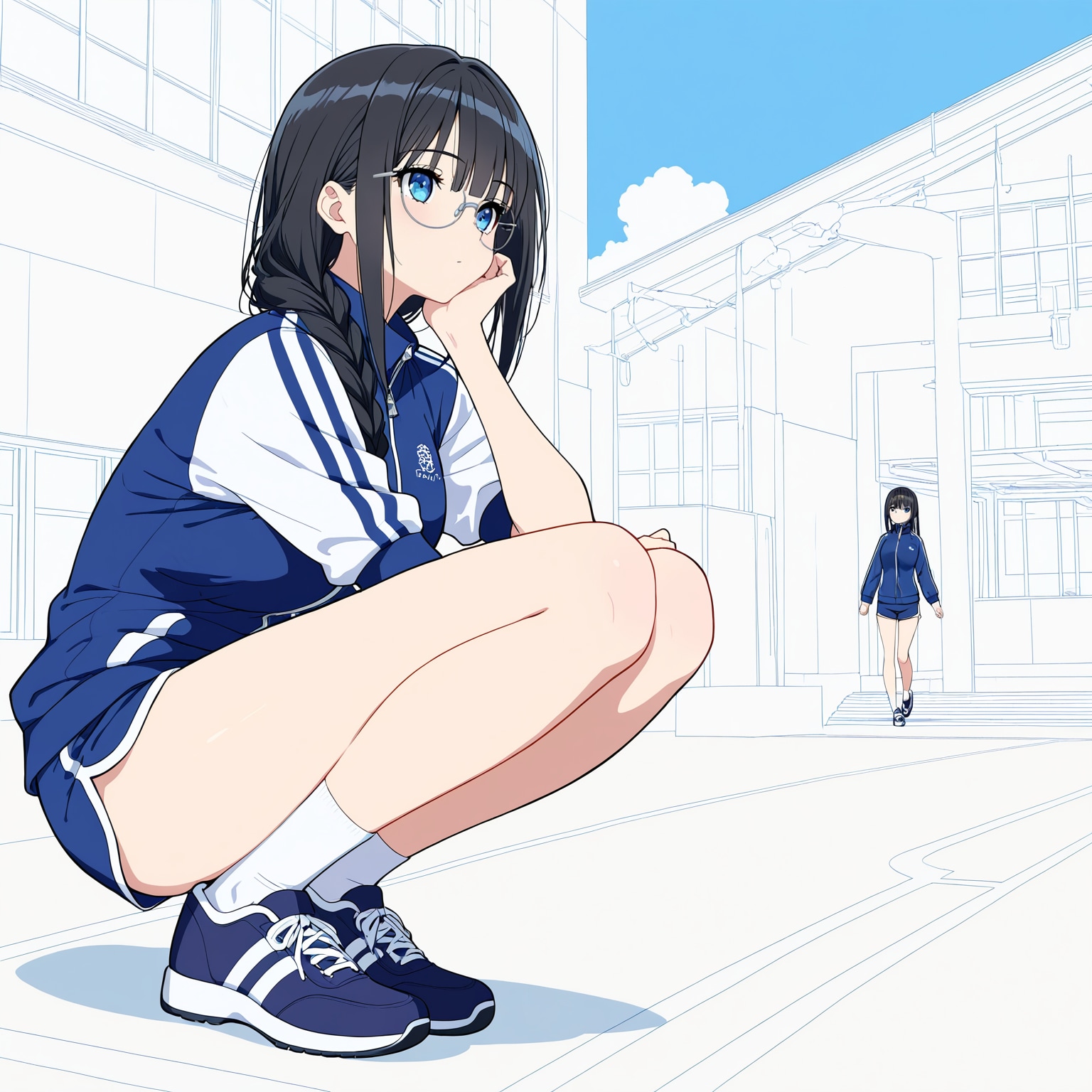 コンパクトに座るしおりちゃん
