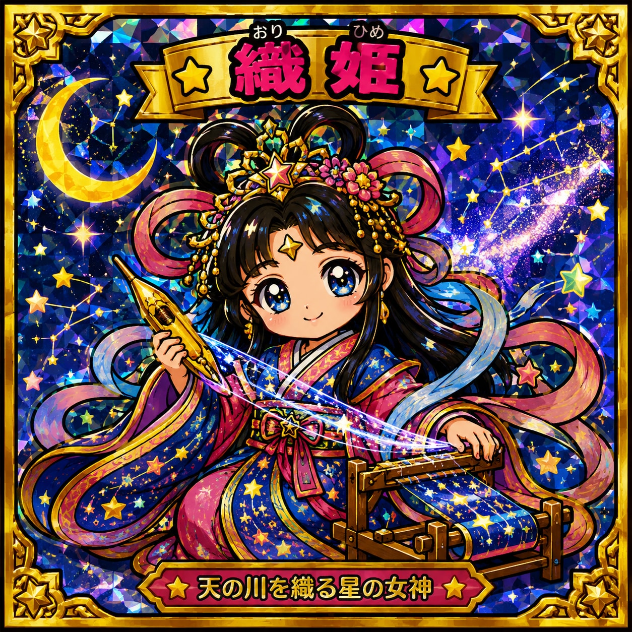 ビックリマンシール風の織姫と彦星