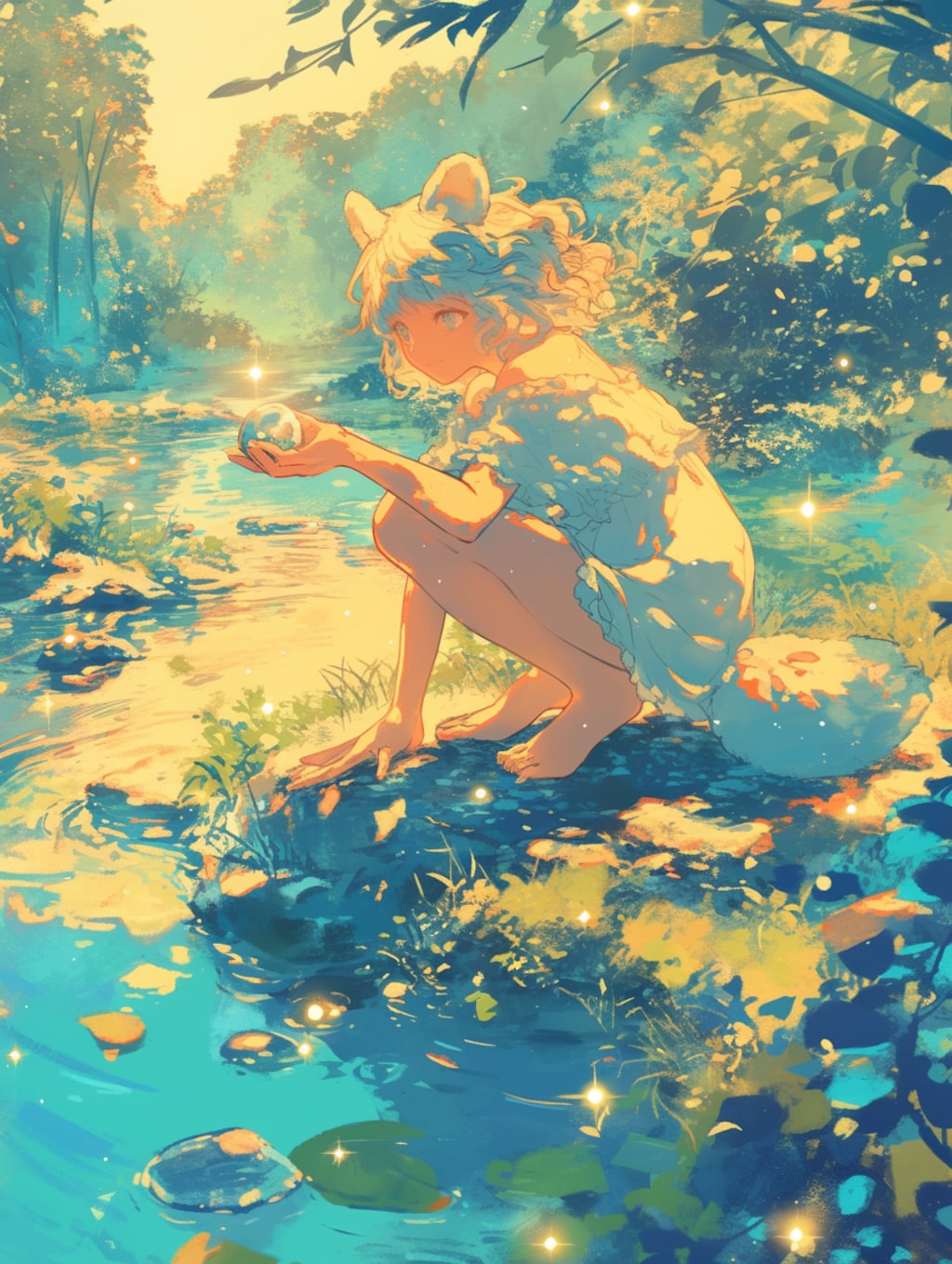 しゃがんで石を見つめるくま娘②🐾