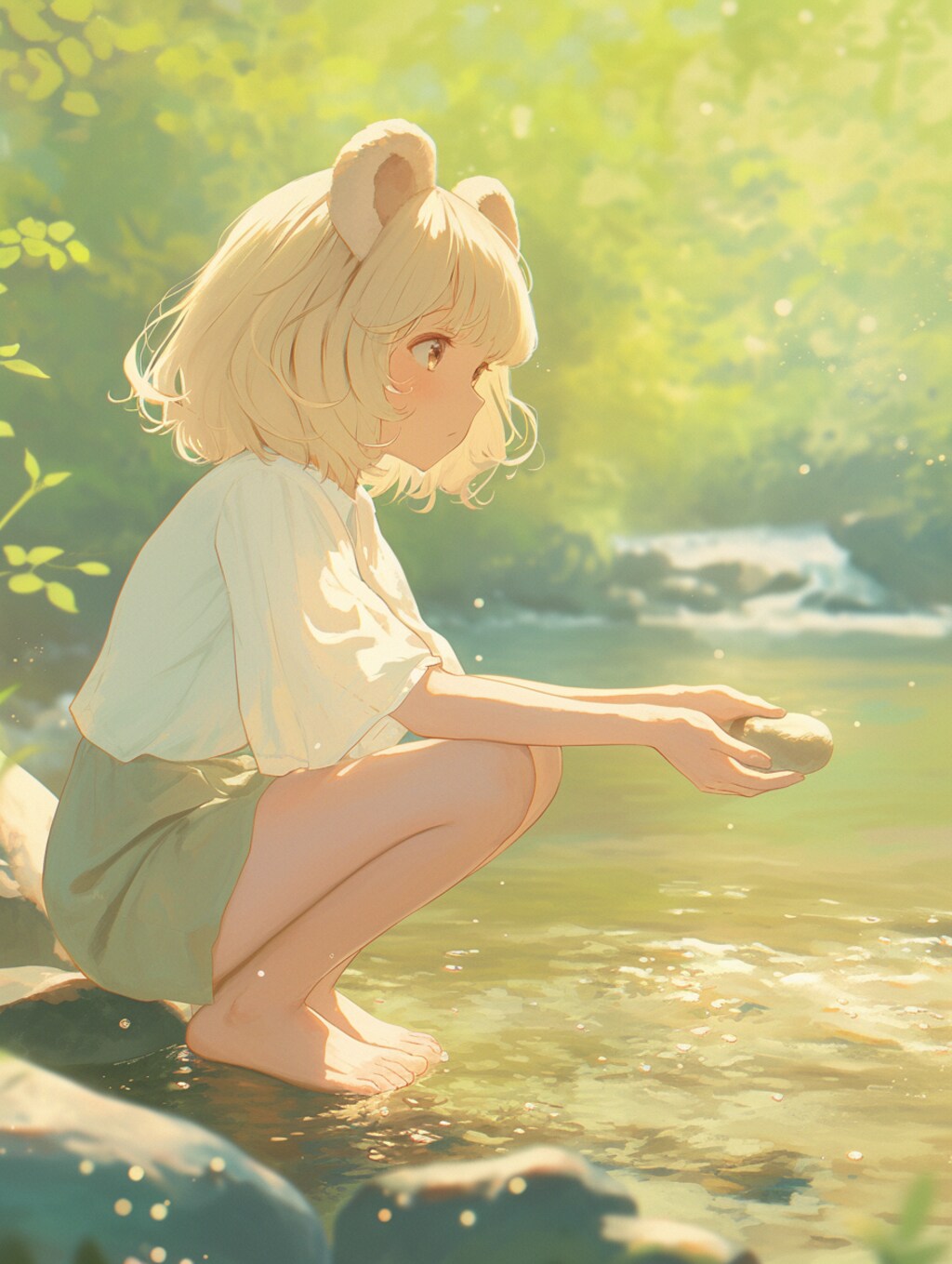 しゃがんで石を見つめるくま娘②🐾