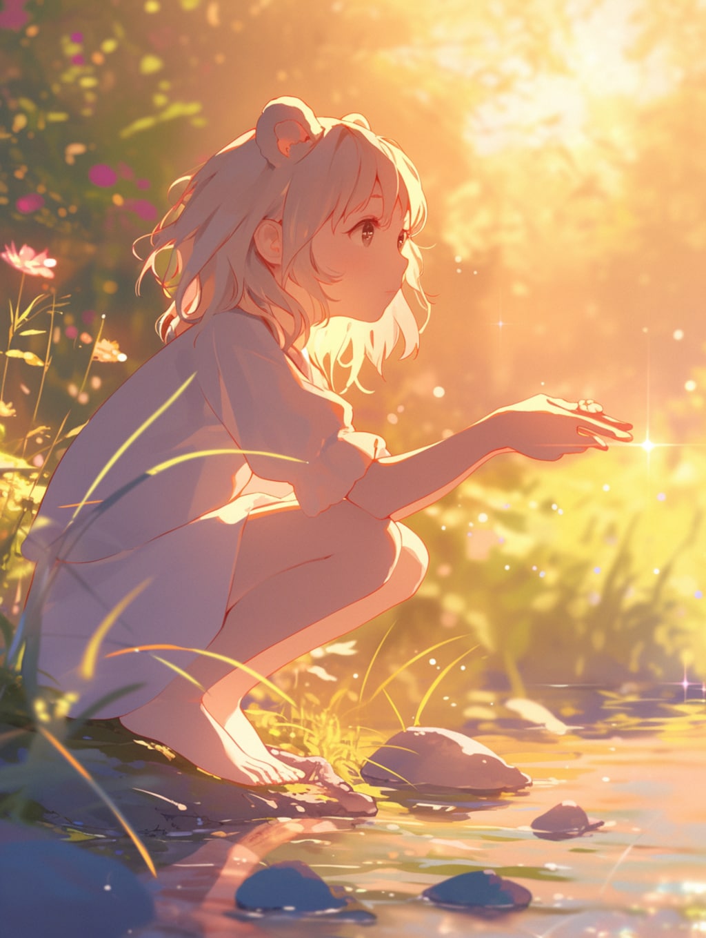 しゃがんで石を見つめるくま娘②🐾