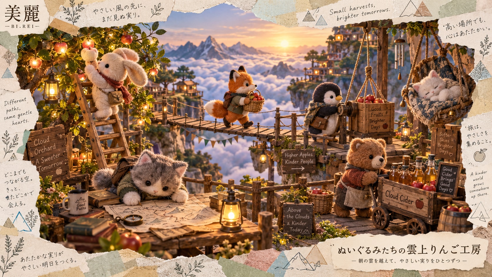 The Plushies’ Cloud Orchard Workshop  Small harvests, brighter tomorrows.  High above the clouds, wh | の人気AIイラスト・グラビア