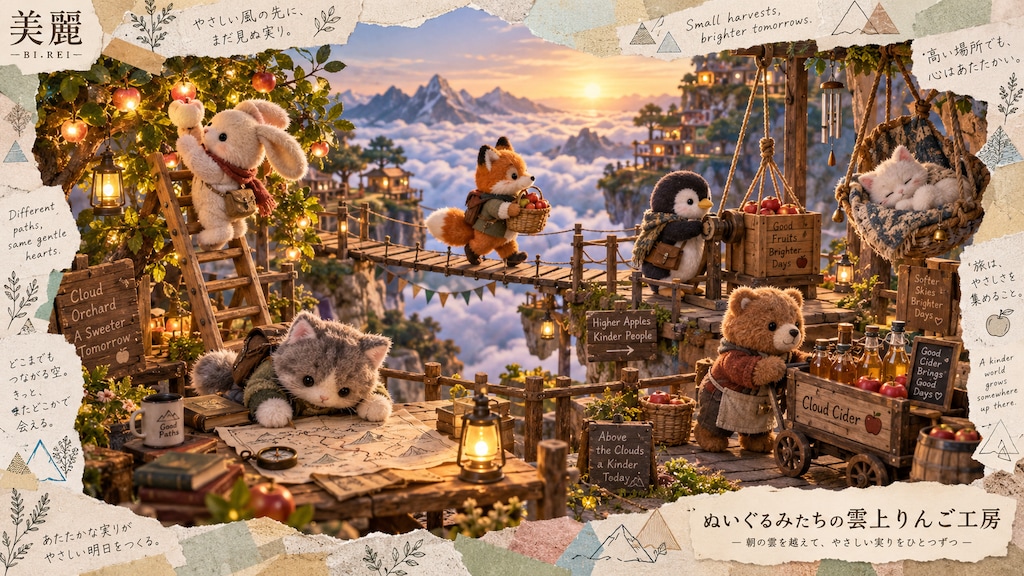 The Plushies’ Cloud Orchard Workshop  Small harvests, brighter tomorrows.  High above the clouds, wh