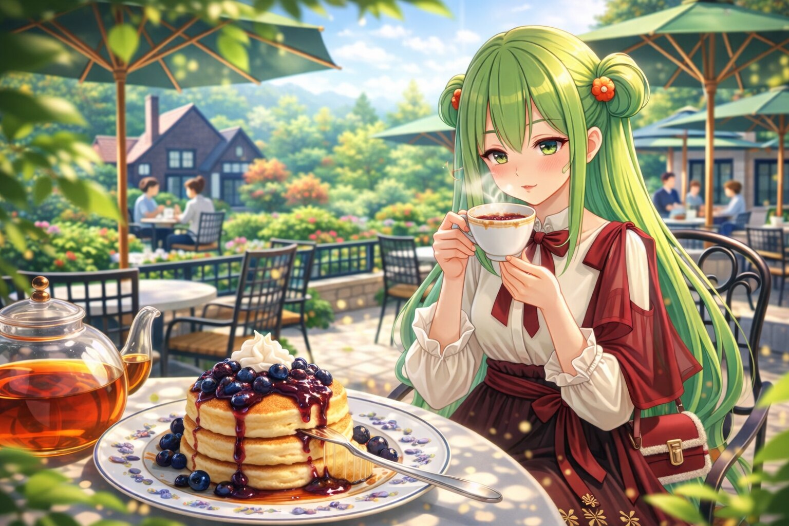 パンケーキに、たっぷりのブルーベリーソース