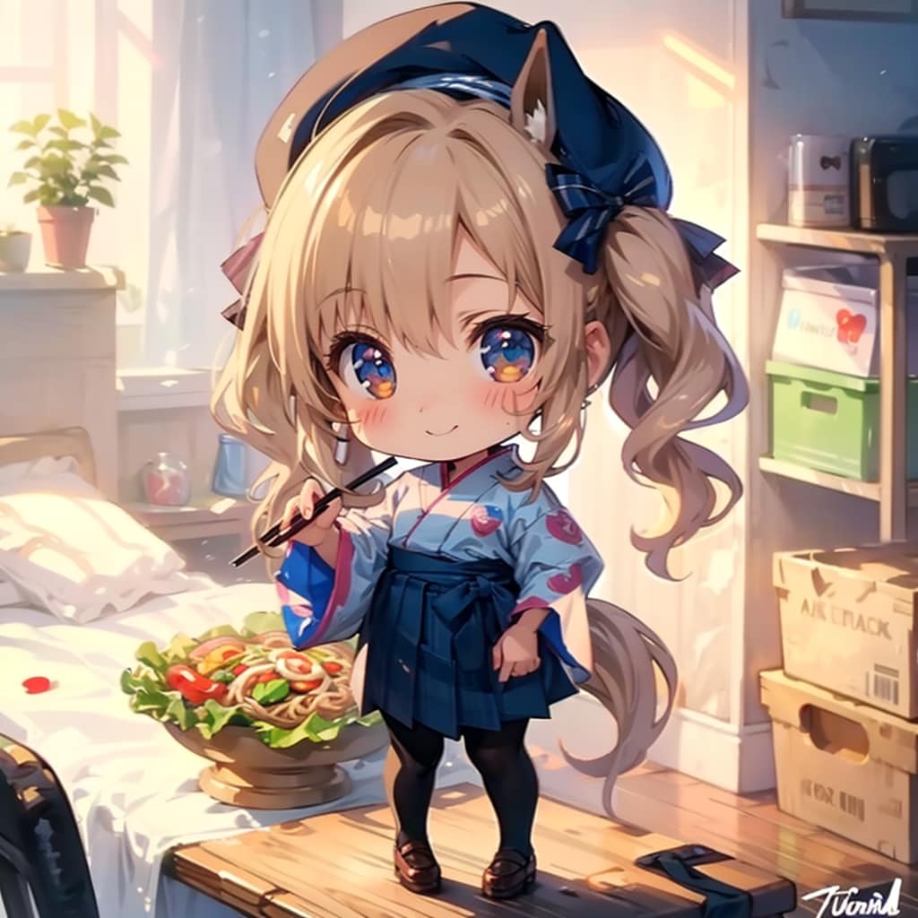 お箸を使って、冷やし中華を(((with chopsticks Let's eat  cold ramen))),。 | の人気AIイラスト・グラビア