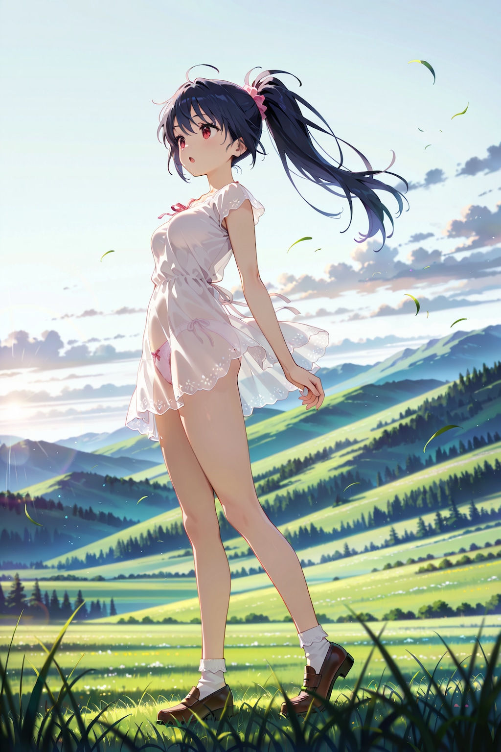 草原でぱんつが透けている服での撮影会 Y629