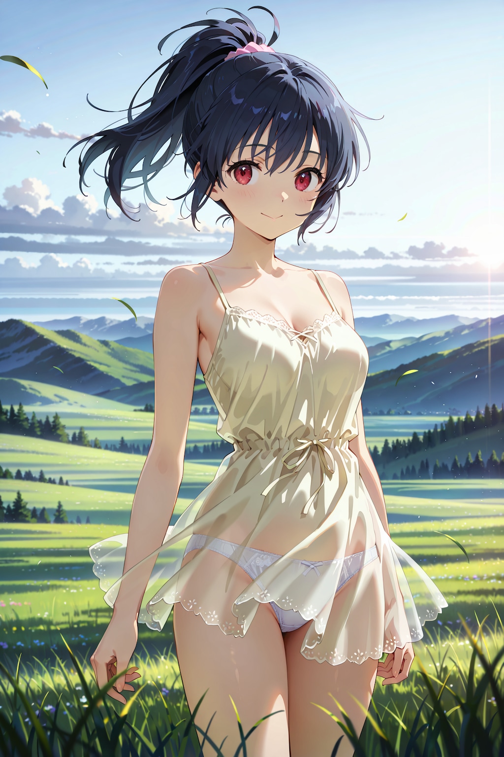草原でぱんつが透けている服での撮影会 Y629