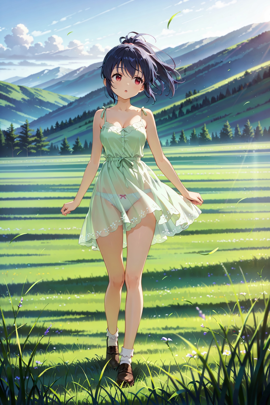 草原でぱんつが透けている服での撮影会 Y629