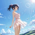 草原でぱんつが透けている服での撮影会 Y629 2枚目