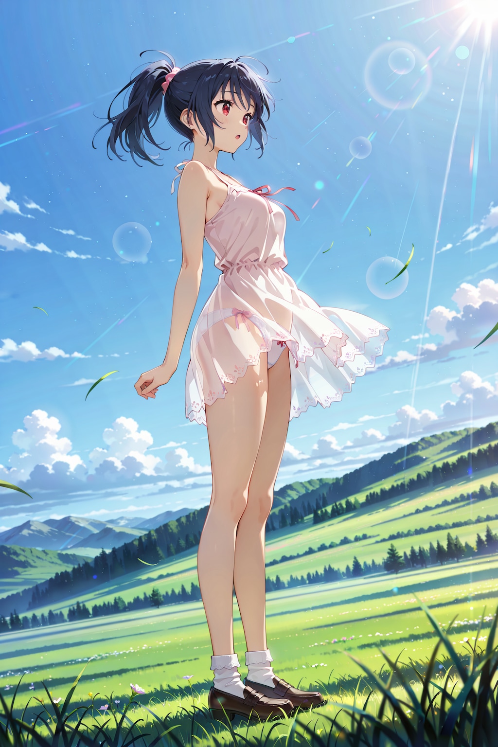 草原でぱんつが透けている服での撮影会 Y629