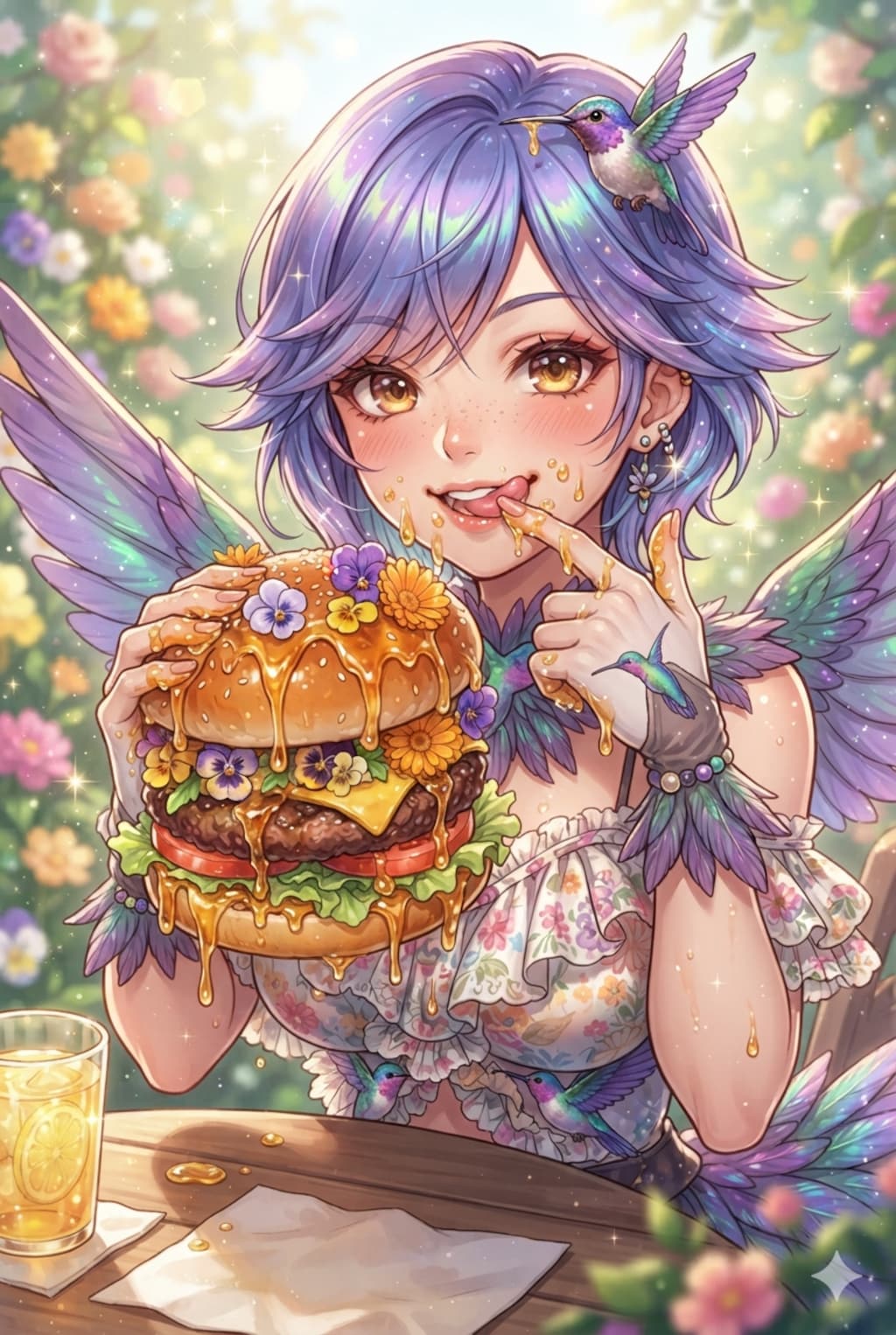 ハチドリ擬人化(ハンバーガー)