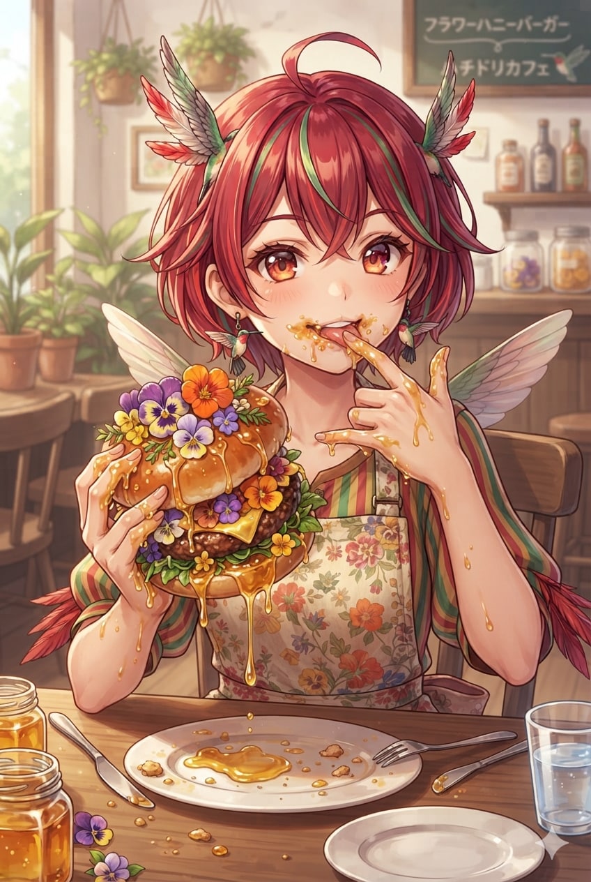 ハチドリ擬人化(ハンバーガー)