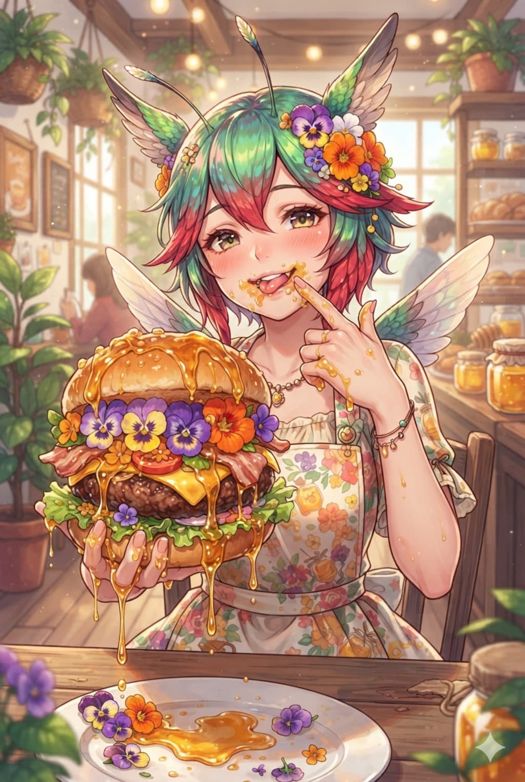 ハチドリ擬人化(ハンバーガー)
