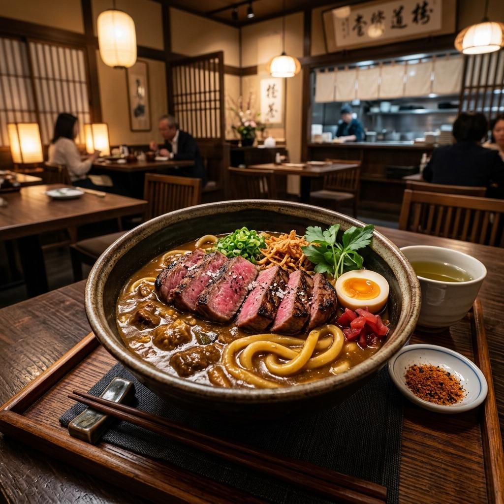 ステーキ肉カレーうどん