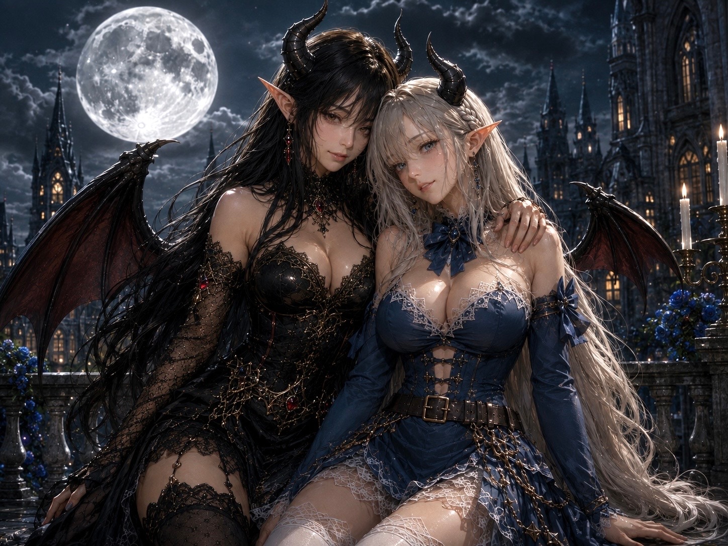 月夜の2人 | の人気AIイラスト・グラビア