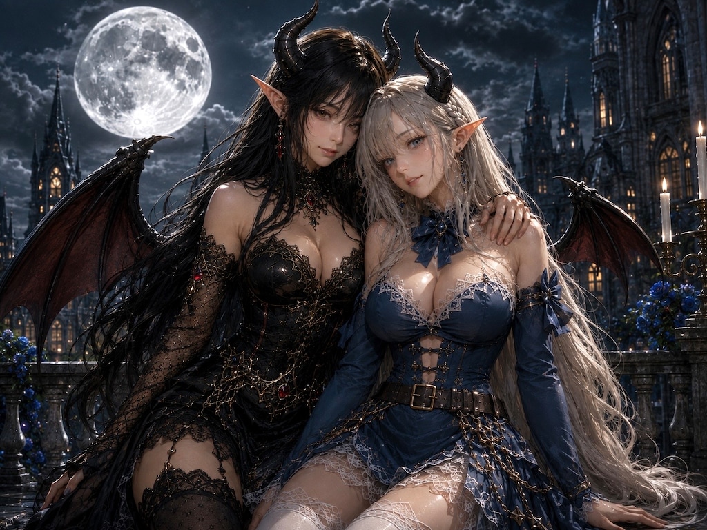 月夜の2人