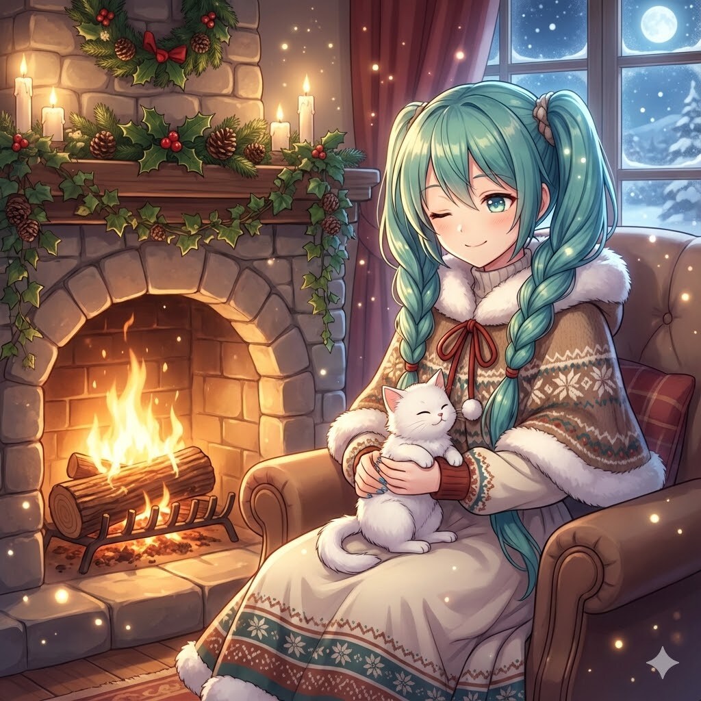 初音ミクと白い子猫のユール祭 | の人気AIイラスト・グラビア