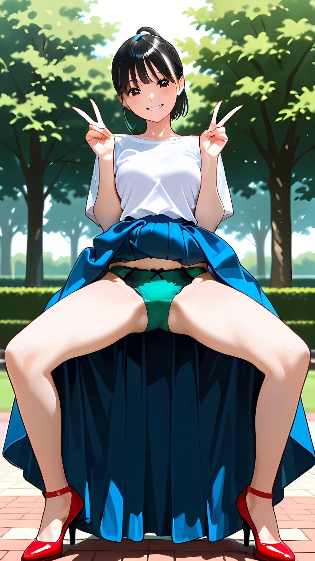 普段真面目な彼女に公園でスカートめくりをお願いしたら、ガニ股ダブルピースで見せてくれた話
