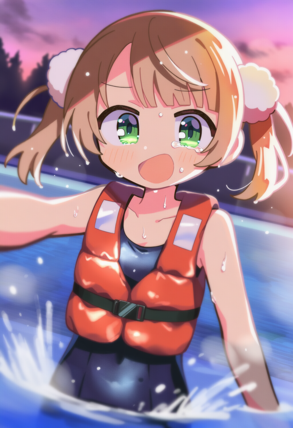 プールで生配信