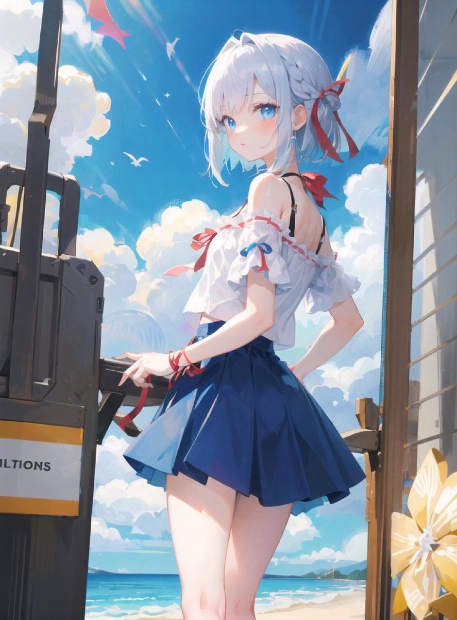 海と銀髪ボブカットちゃん