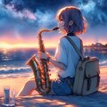 サックス奏者さん ／ 水彩 9枚目