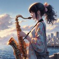 サックス奏者さん ／ 水彩 5枚目