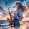 サックス奏者さん ／ 水彩 10枚目
