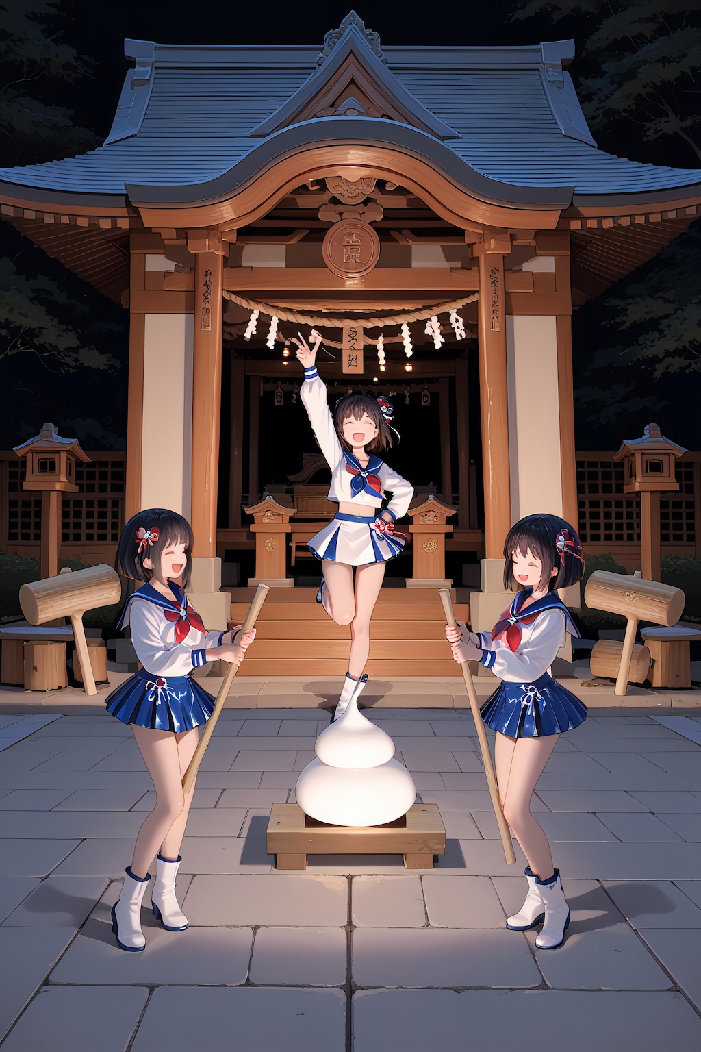 鏡餅作りの君　何立たせてんの！