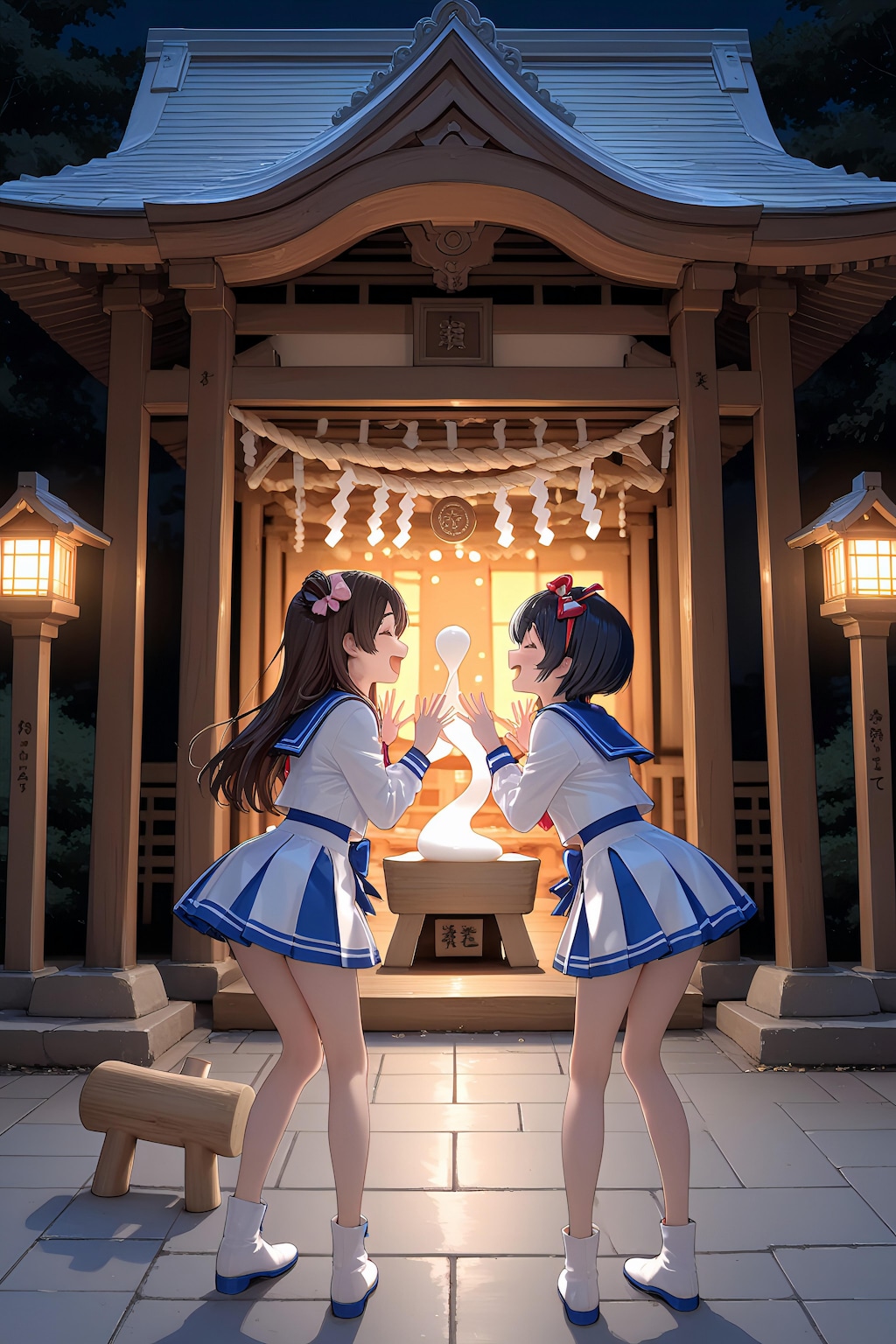 鏡餅作りの君　何立たせてんの！