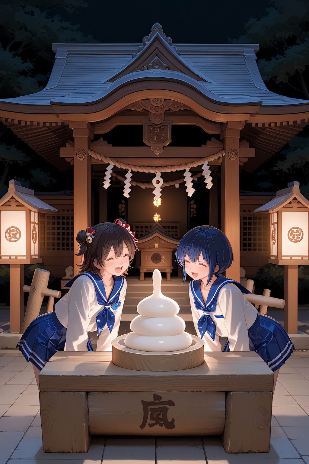 鏡餅作りの君　何立たせてんの！