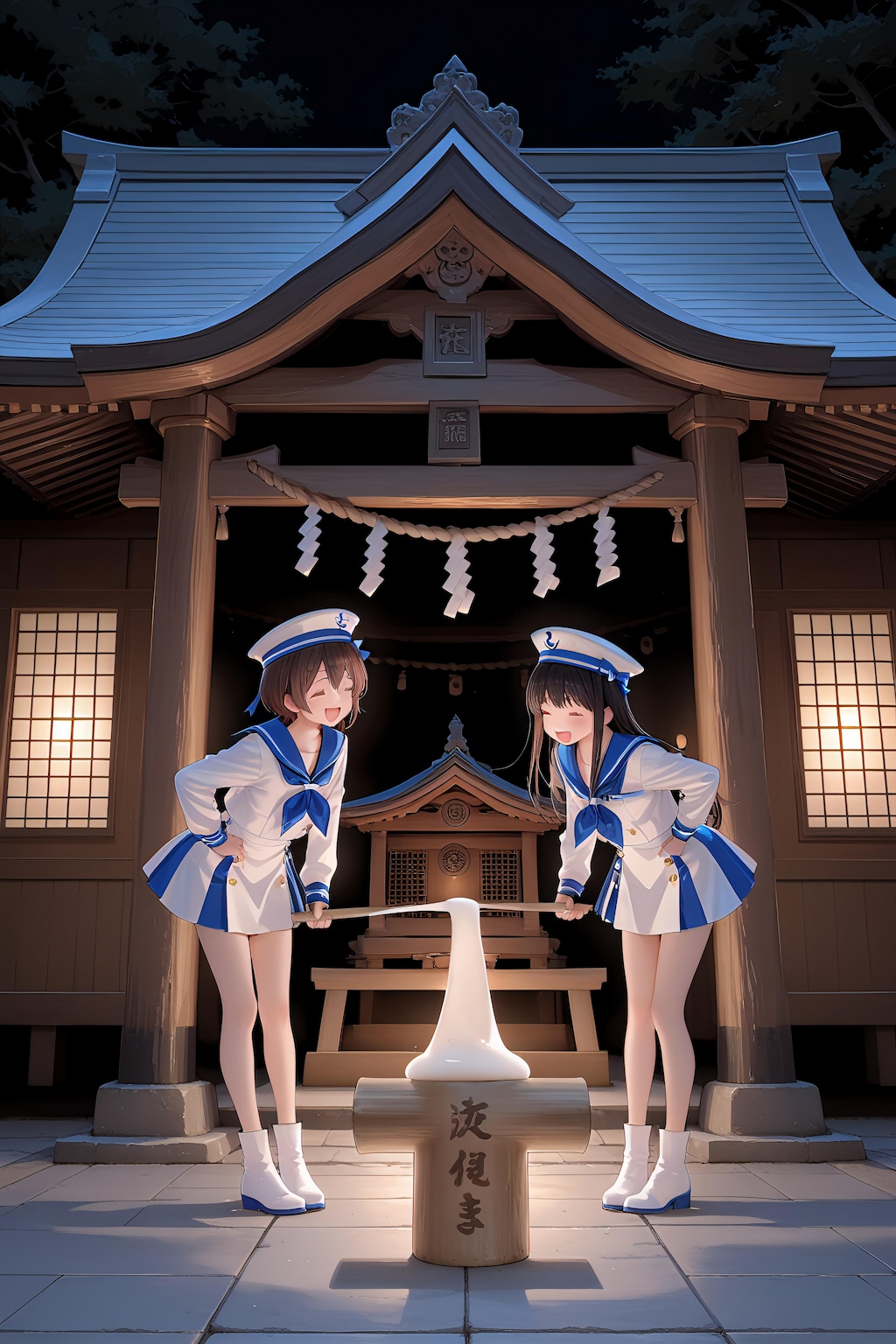 鏡餅作りの君　何立たせてんの！