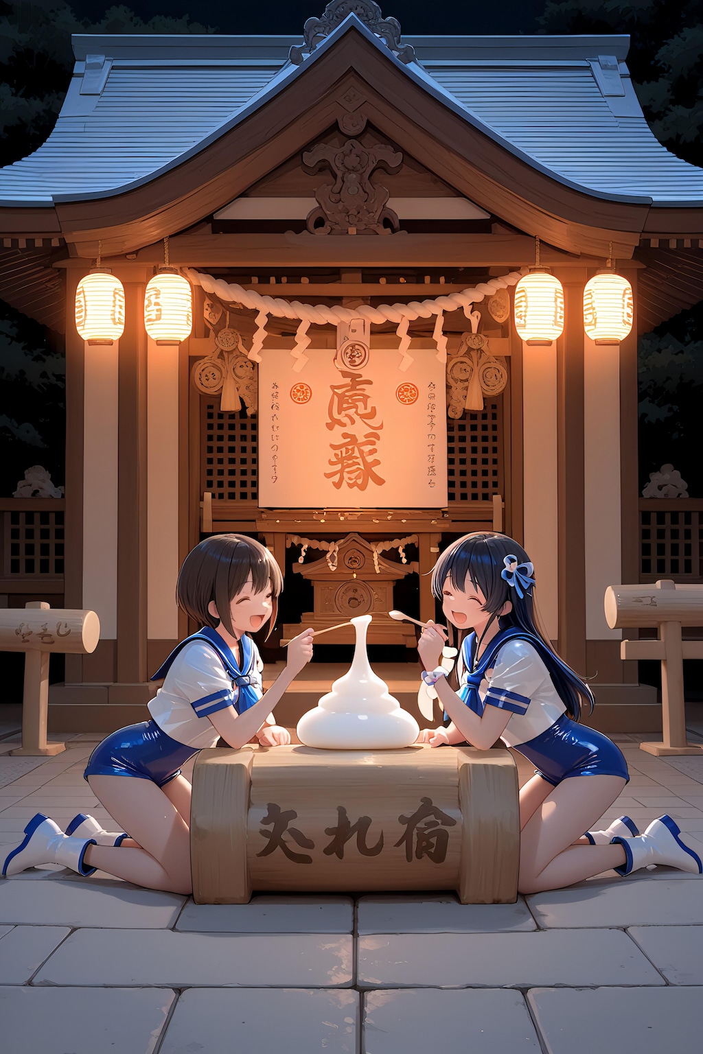 鏡餅作りの君　何立たせてんの！