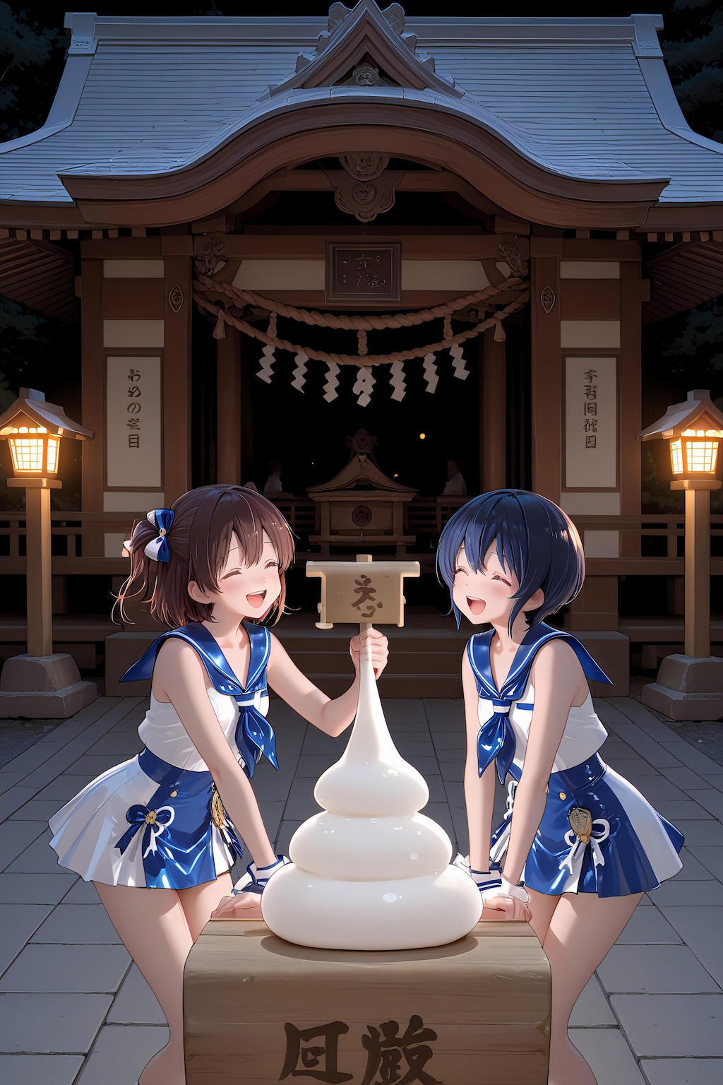 鏡餅作りの君　何立たせてんの！