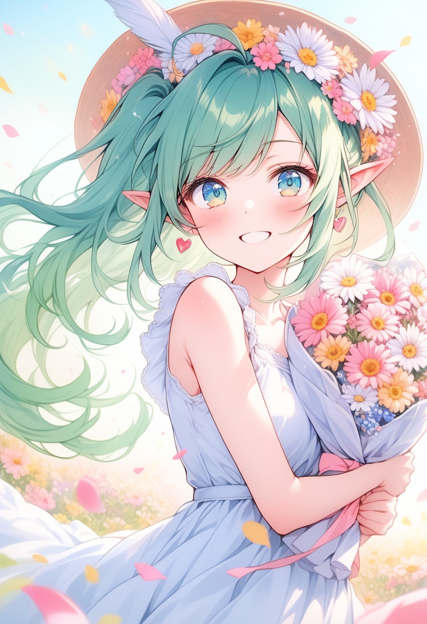 花束を持つ美少女エルフ | の人気AIイラスト・グラビア