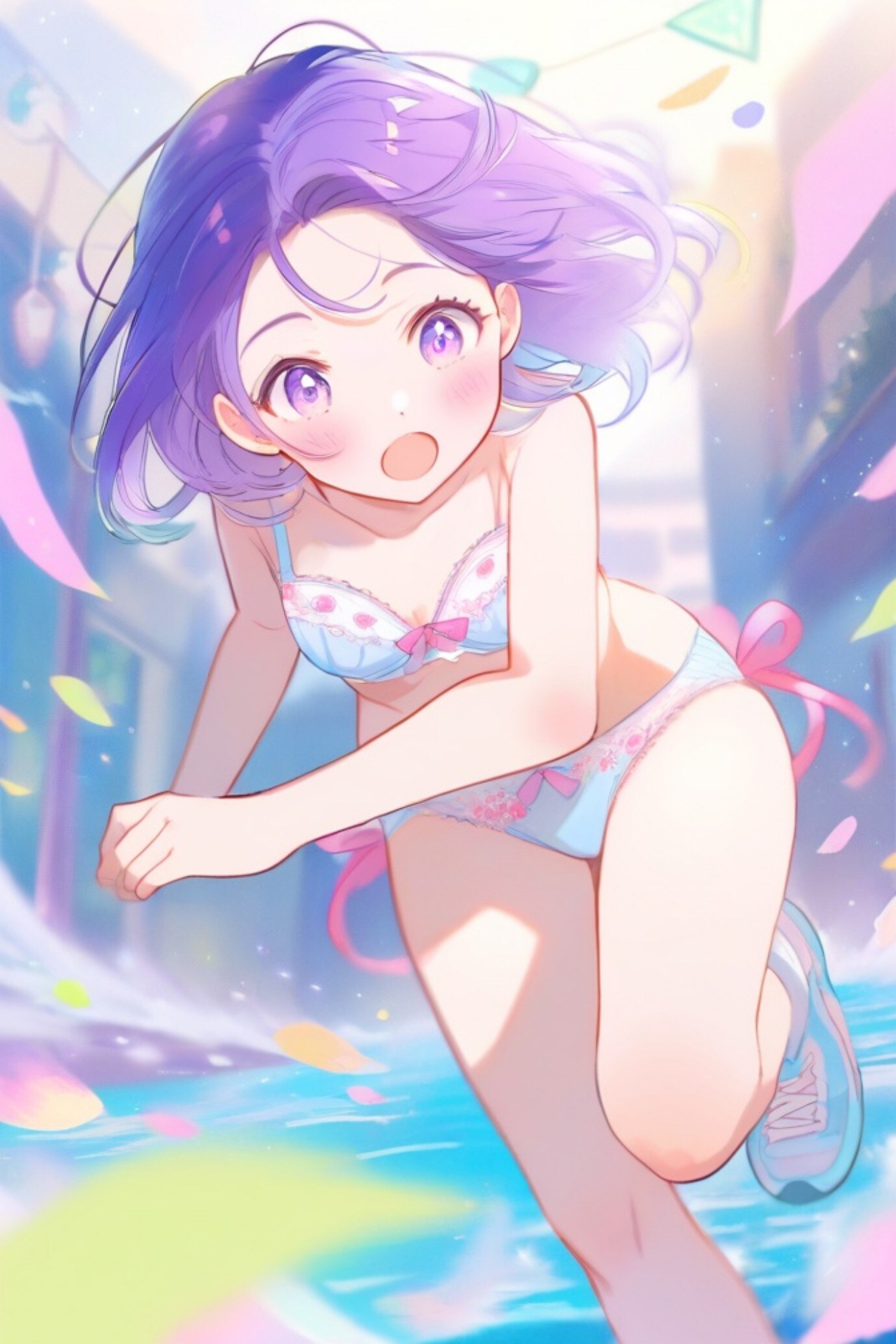 下着で走る紫髪ちゃん