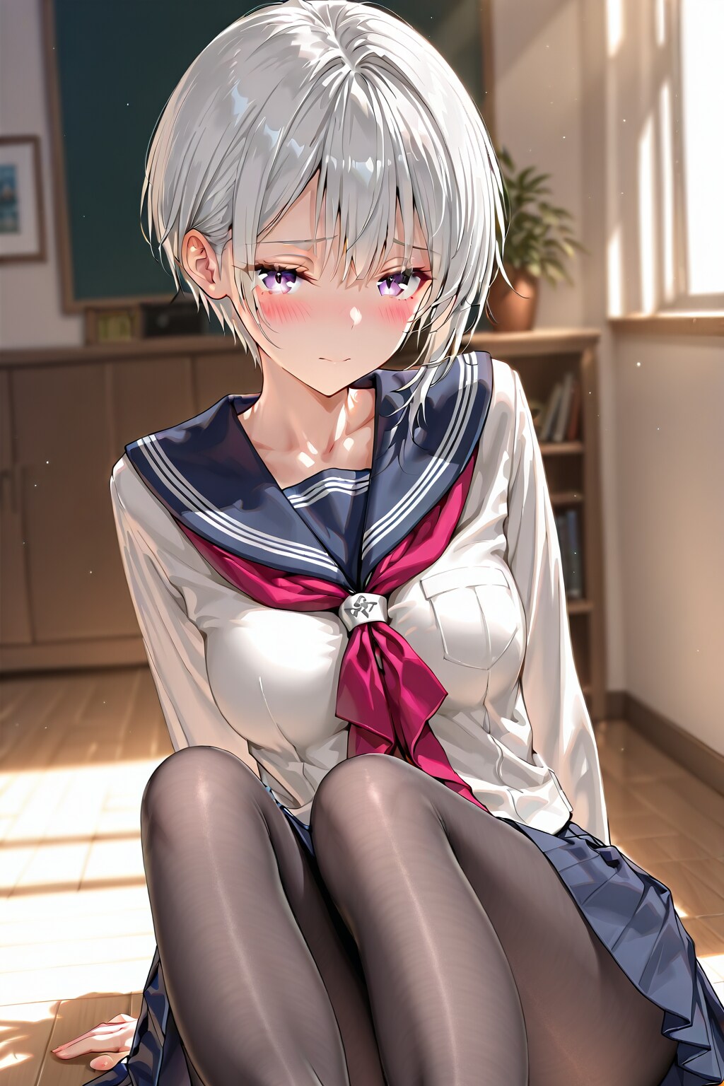 (1034)銀髪ちゃんセーラー服