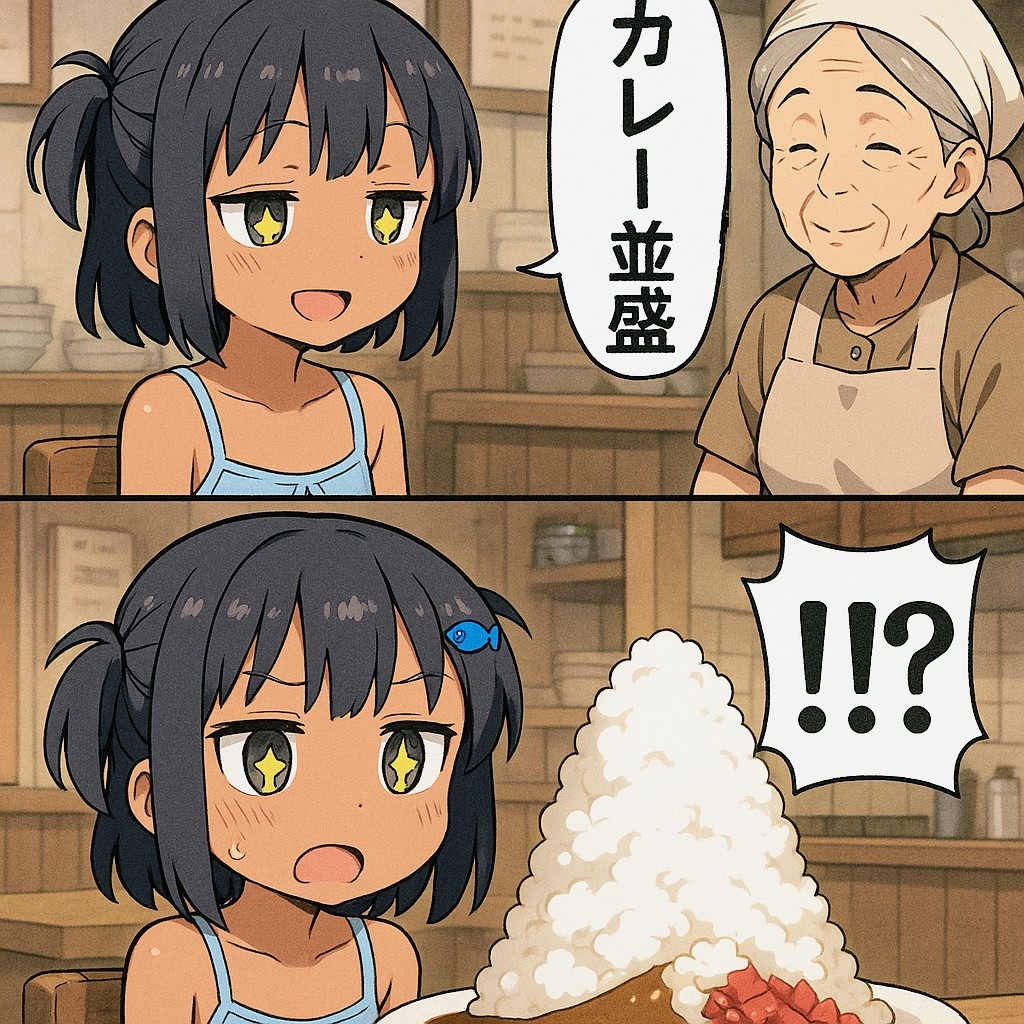 カレー並盛りを頼んだけどすごい量が来たこなつちゃん