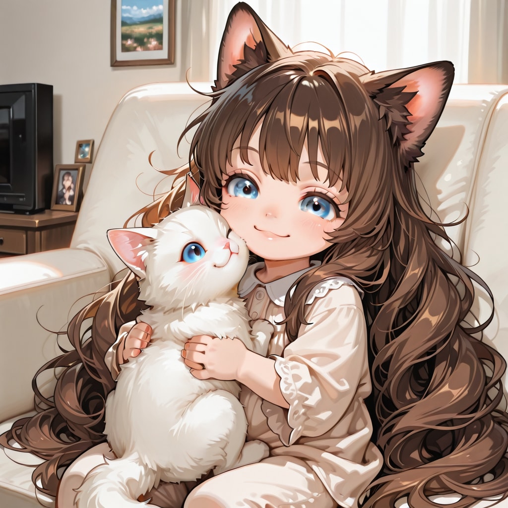 ペットとたわむれる小さな女の子