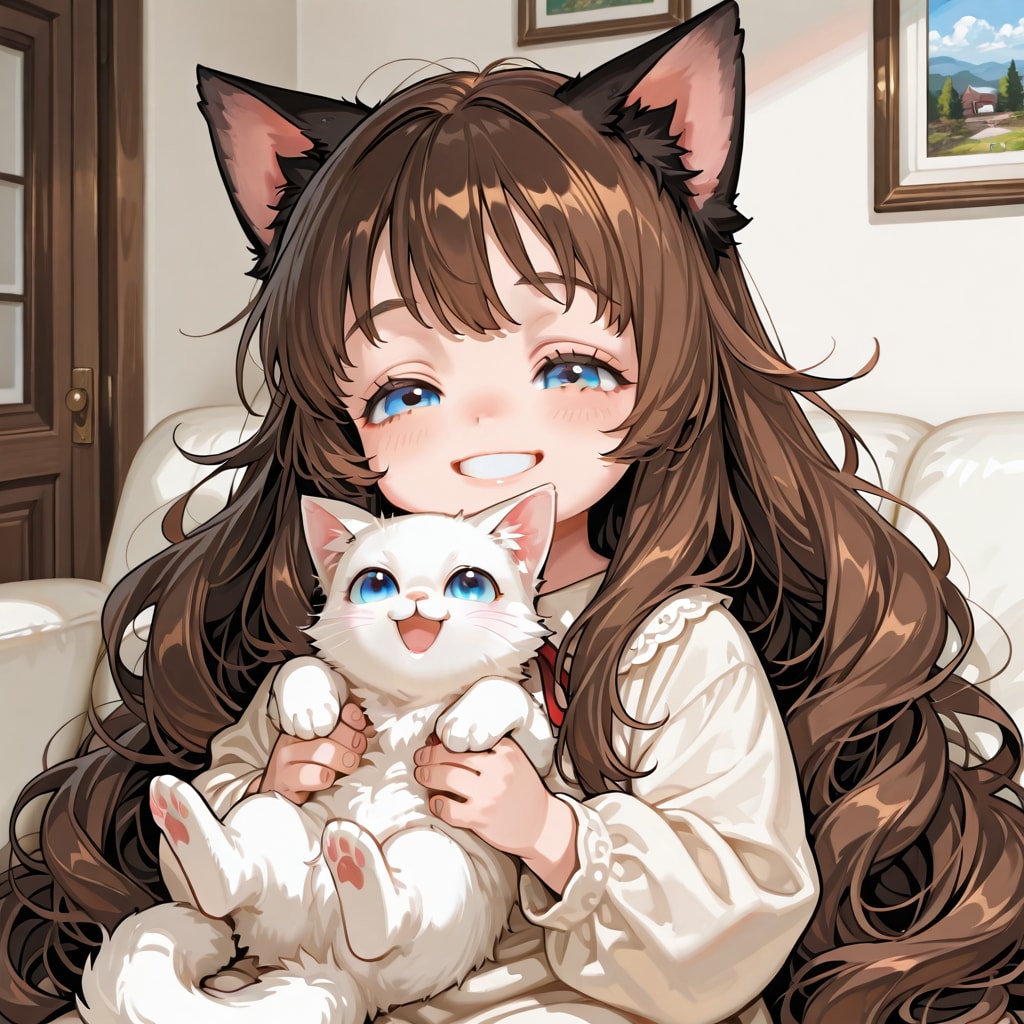 ペットとたわむれる小さな女の子