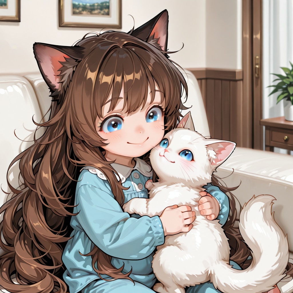 ペットとたわむれる小さな女の子