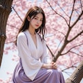 桜の木の上に座る女性 8枚目