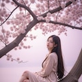 桜の木の上に座る女性 5枚目
