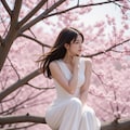 桜の木の上に座る女性 7枚目